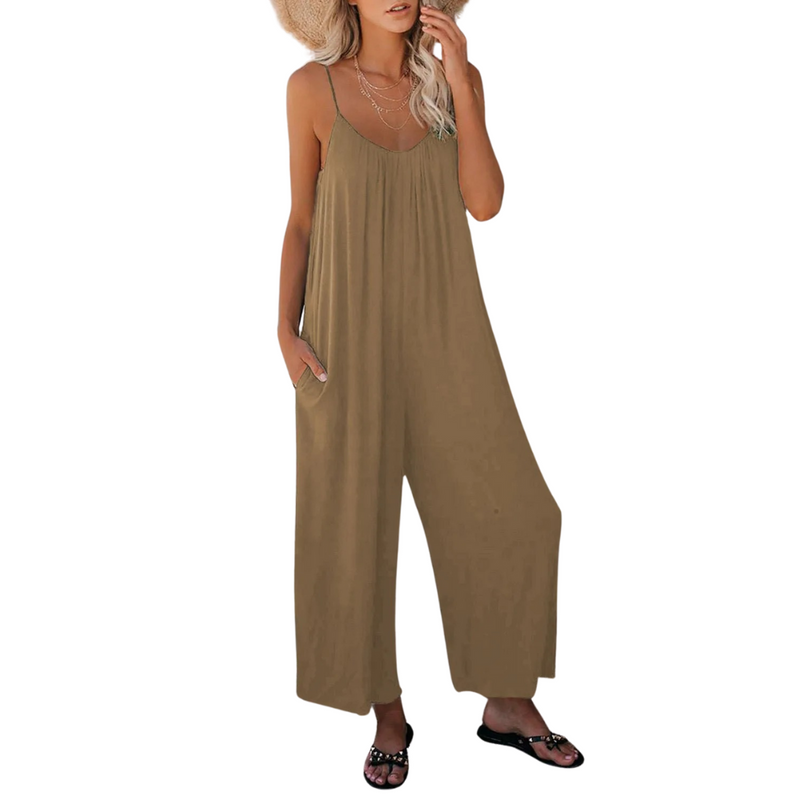 Dame V-hals Loose Fit Suspender Jumpsuit