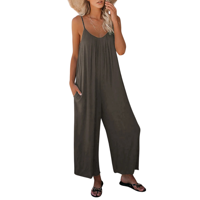 Dame V-hals Loose Fit Suspender Jumpsuit