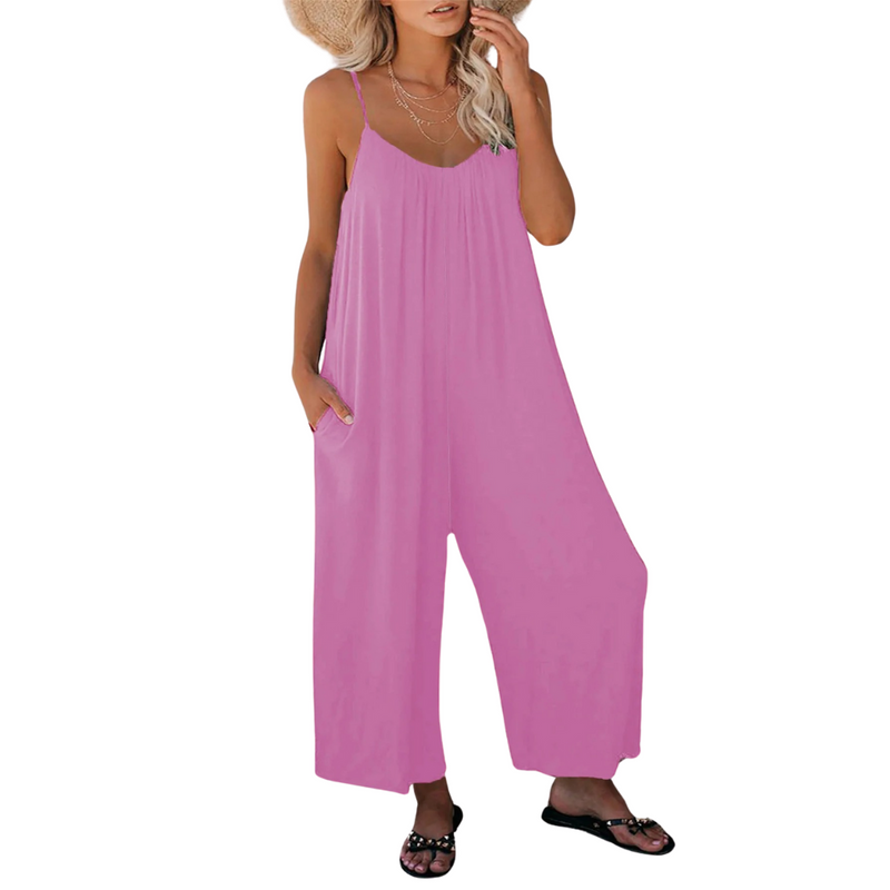 Dame V-hals Loose Fit Suspender Jumpsuit