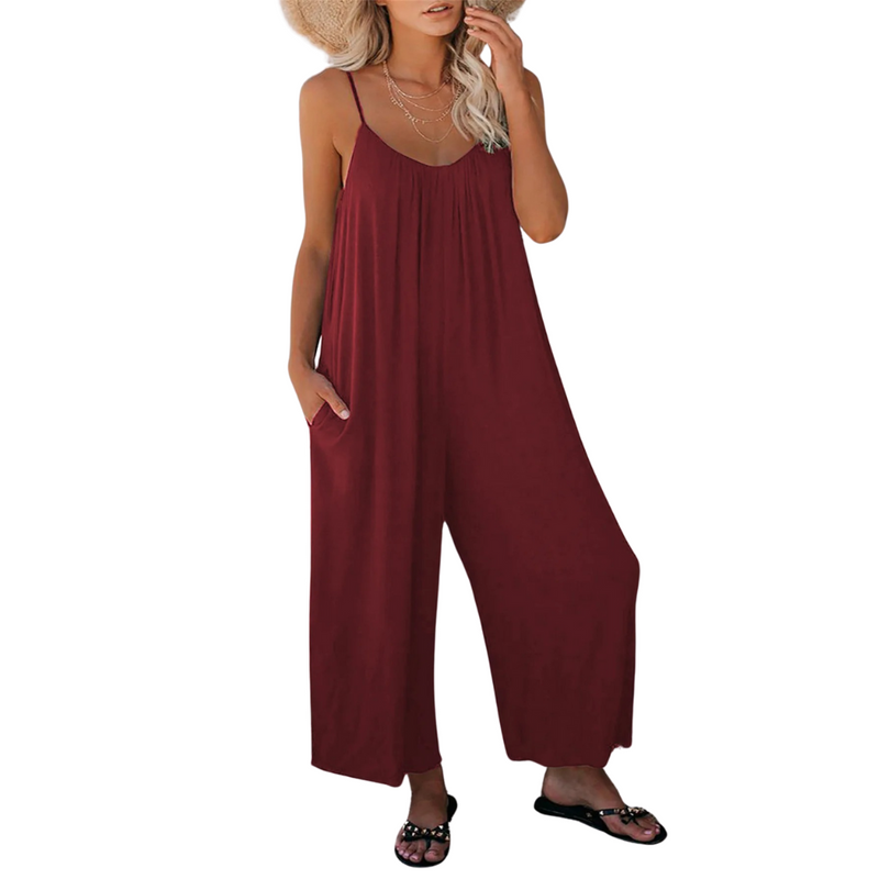 Dame V-hals Loose Fit Suspender Jumpsuit