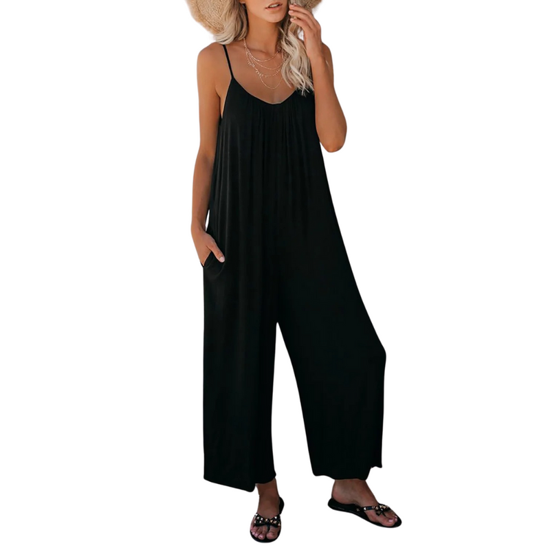Dame V-hals Loose Fit Suspender Jumpsuit