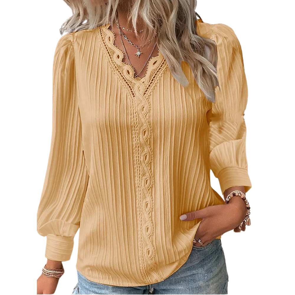 Skjorte med V-hals og blonder for dame