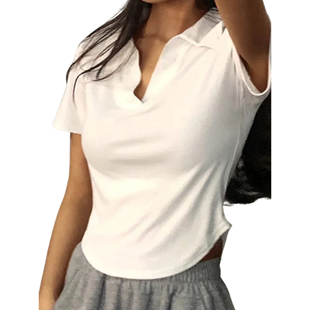 Kortermet topp for kvinner med V-hals