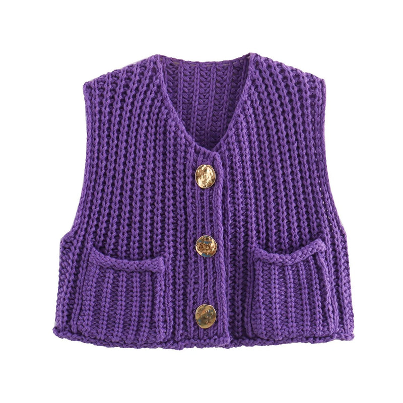 Strikket vest med metallknapper for kvinner