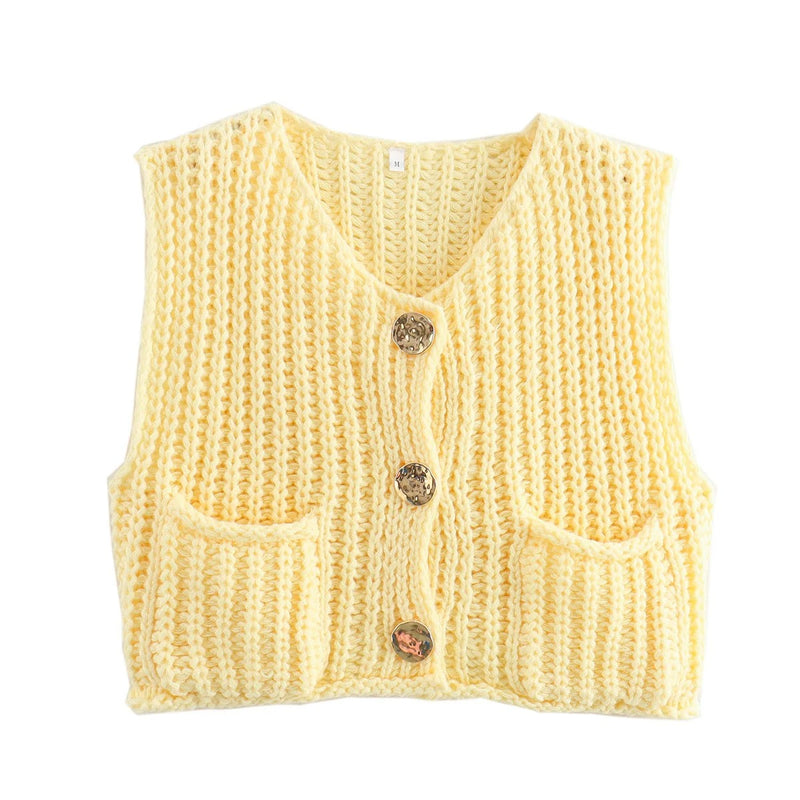 Strikket vest med metallknapper for kvinner