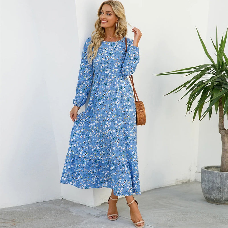 Bohemsk maxi-kjole i chiffon for kvinner