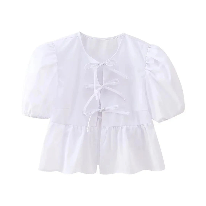 Blouse med snøring for kvinner med puffermer