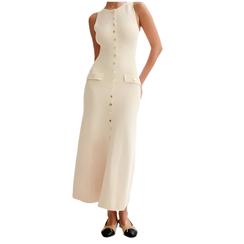 Button-up strikket Bodycon-kjole for kvinner