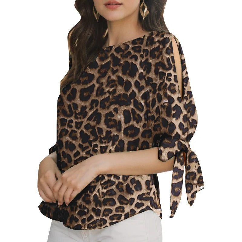 Bluse med leopardtrykk for kvinner