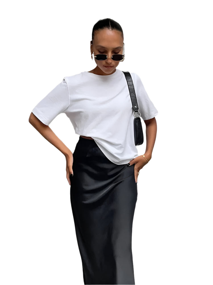 Høy midje satengskjørt for kvinner