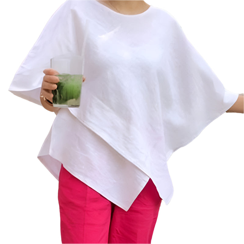 Asymmetrisk halv ermet bluse for kvinner