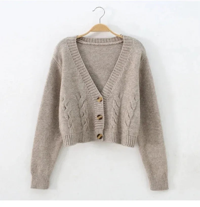 V-hals strikket cardigan for kvinner