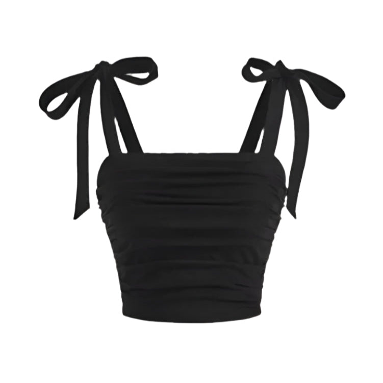 Crop Top med rysjer og bindeskulder for dame