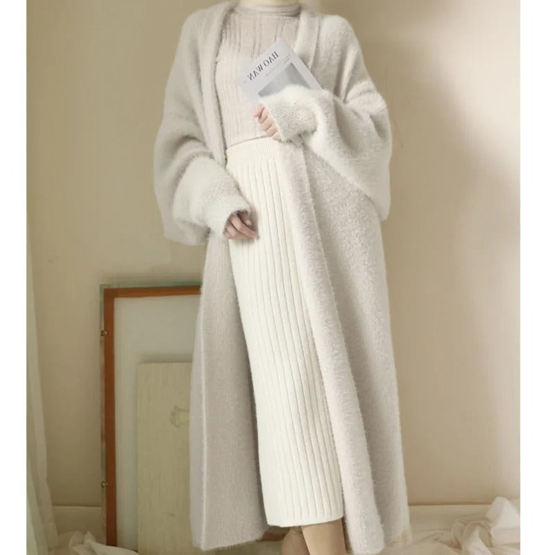 Lang strikket Cashmere Cardigan for kvinner