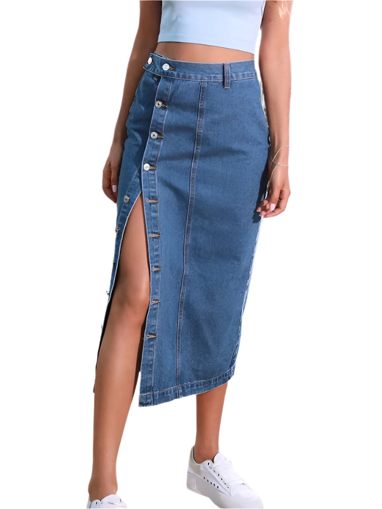 Bodycon-skjørt i denim med høy midje for kvinner