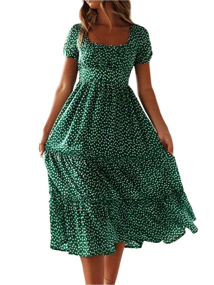 Kvinners blomster med pusermer med firkantet hals maxikjole