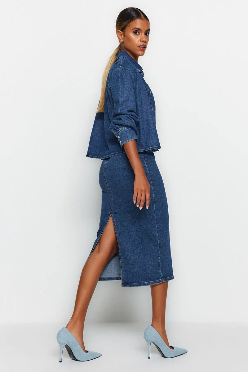 Midi Pencil Denim-skjørt for kvinner