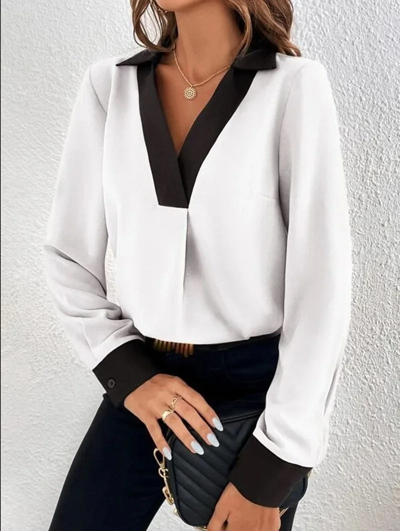 Langermet kontorbluse til dame