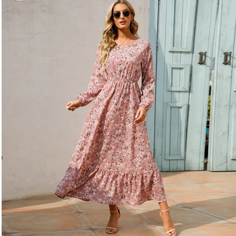 Bohemsk maxi-kjole i chiffon for kvinner