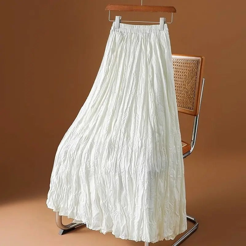 Plissert maxiskjørt i sateng for dame