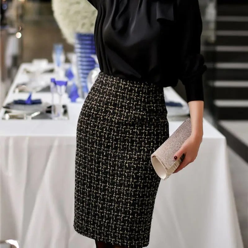 Blyantskjørt i rutete ull for kvinner