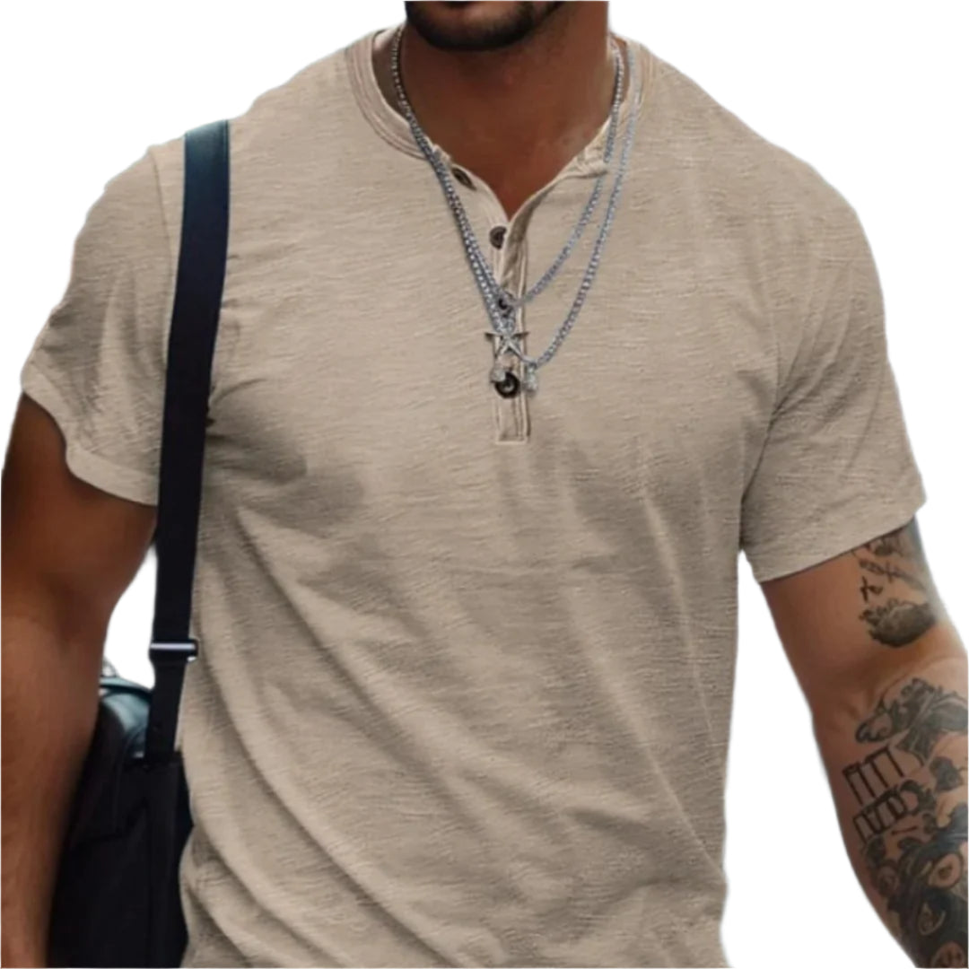 Krageløs solid T-skjorte for menn