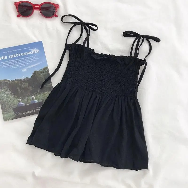 Kvinners buehalterneke med ryggfri plissert kort topp