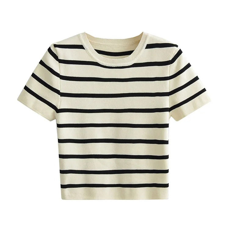 Strikket stripete cropped topp for kvinner