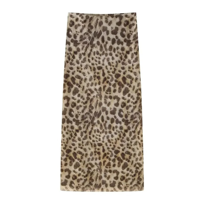Langt skjørt med leopardtrykk for dame