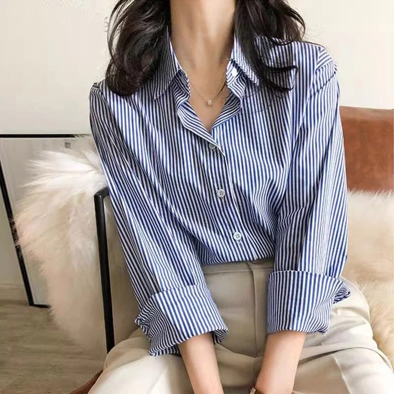 Klassisk stripete bluse for kvinner