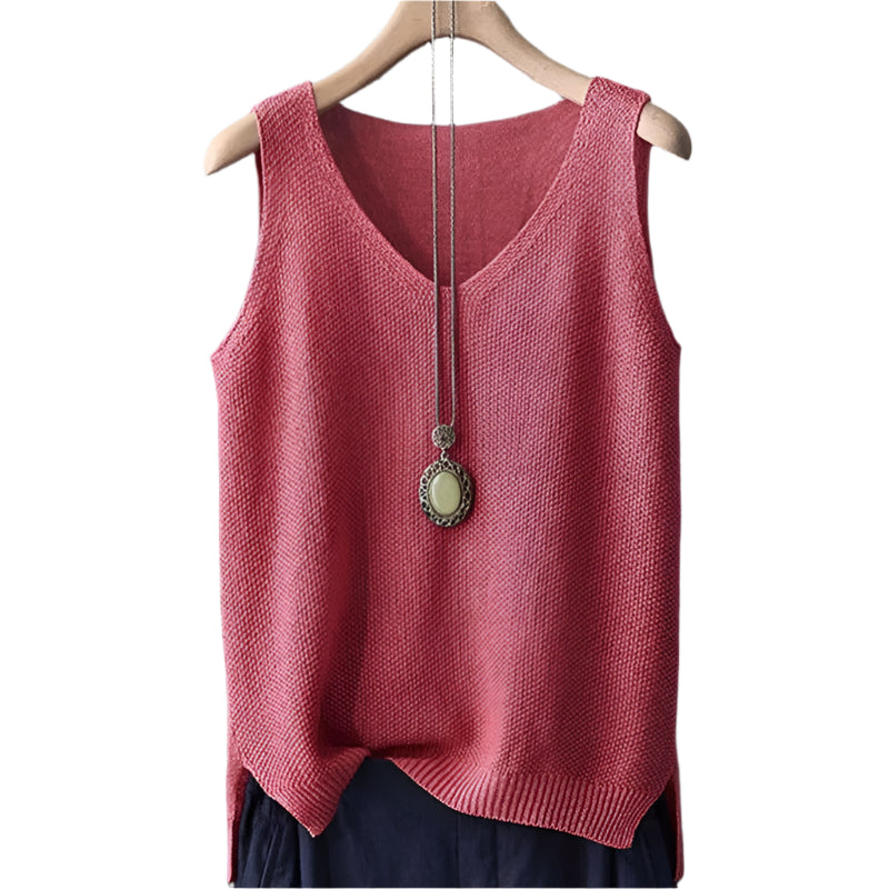 Ermeløs strikket bluse for kvinner