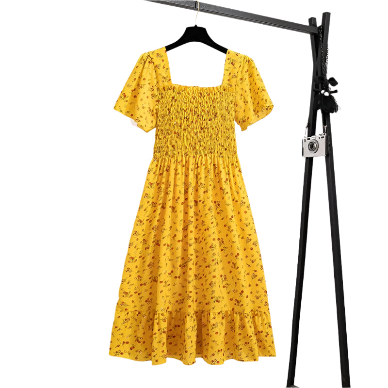 Blomstret midikjole i chiffon for kvinner