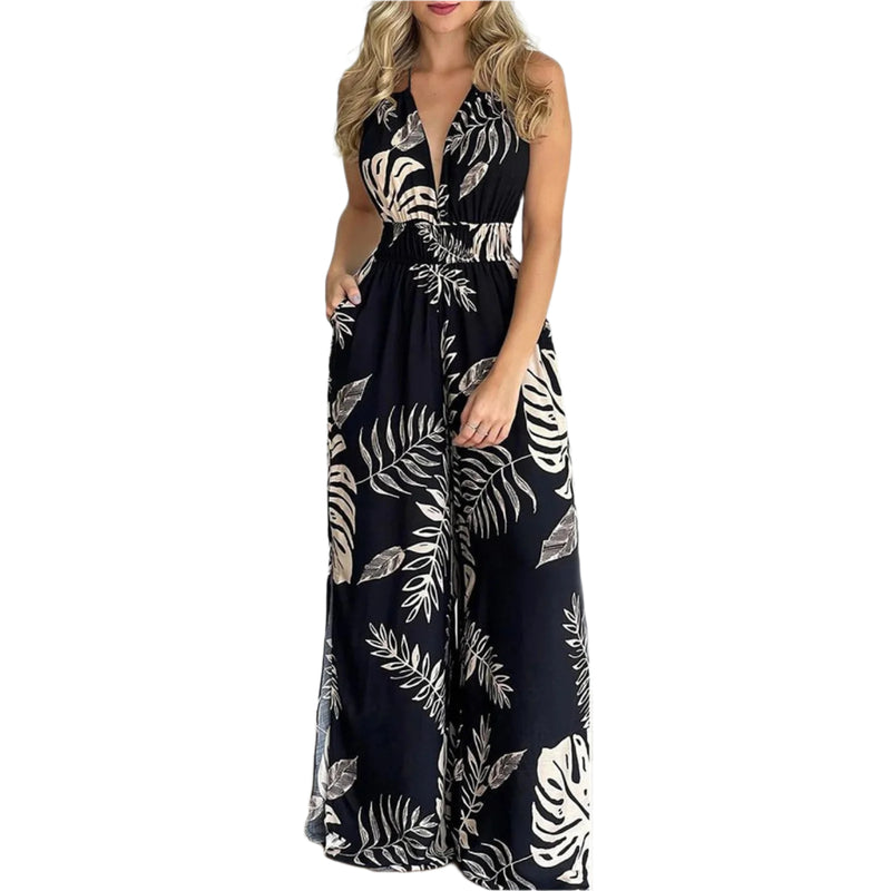 Fargerik jumpsuit med V-hals i digitaltrykk
