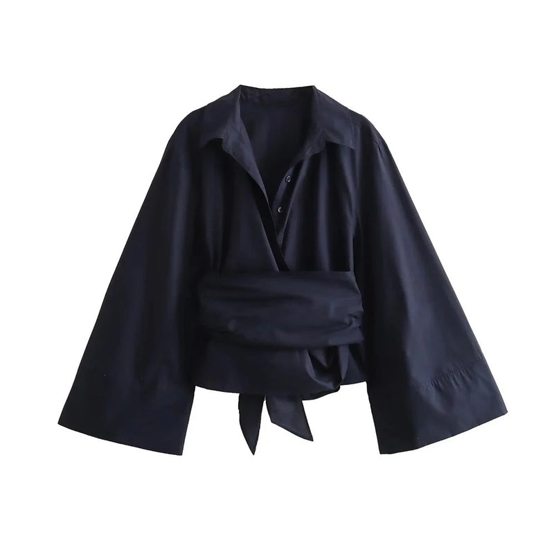 Langermet kimonobluse for kvinner