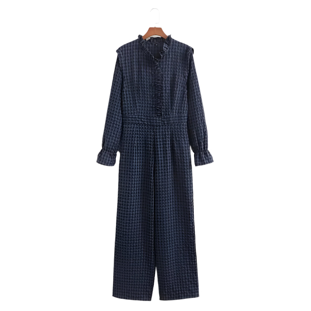 Bubble Sleeve Rutete Jumpsuit for kvinner