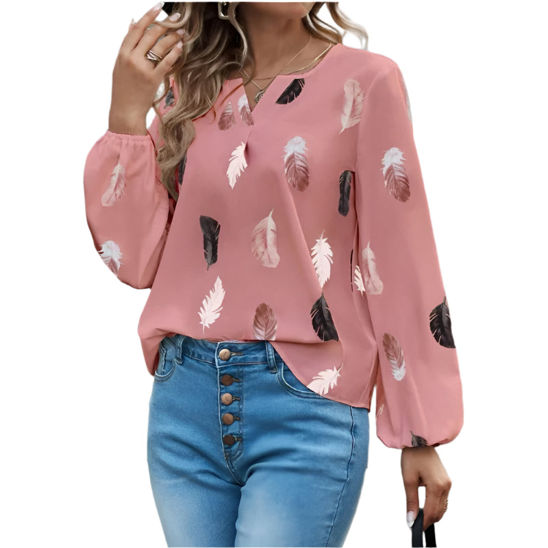 Chiffonbluse med fjærmønster