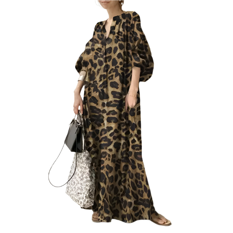 Leopard-print maxikjole for kvinner