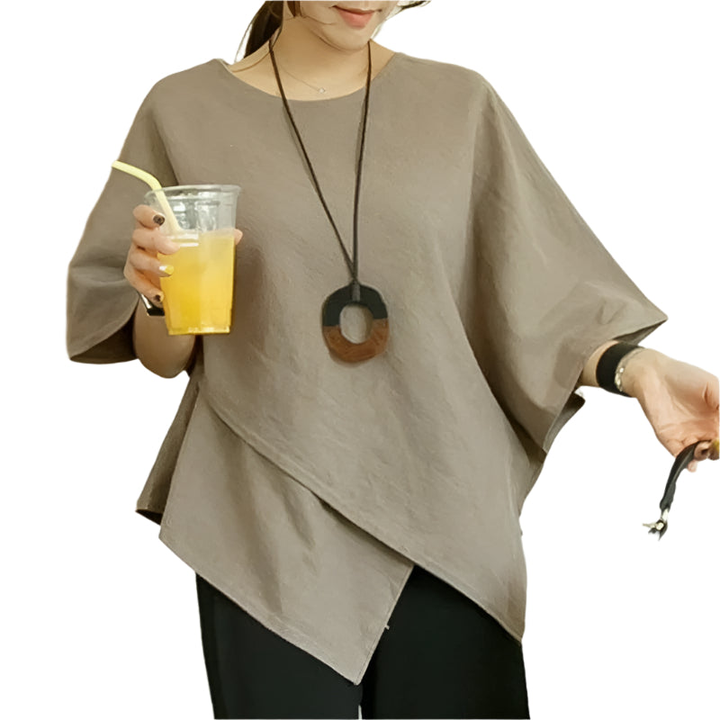 Asymmetrisk halv ermet bluse for kvinner