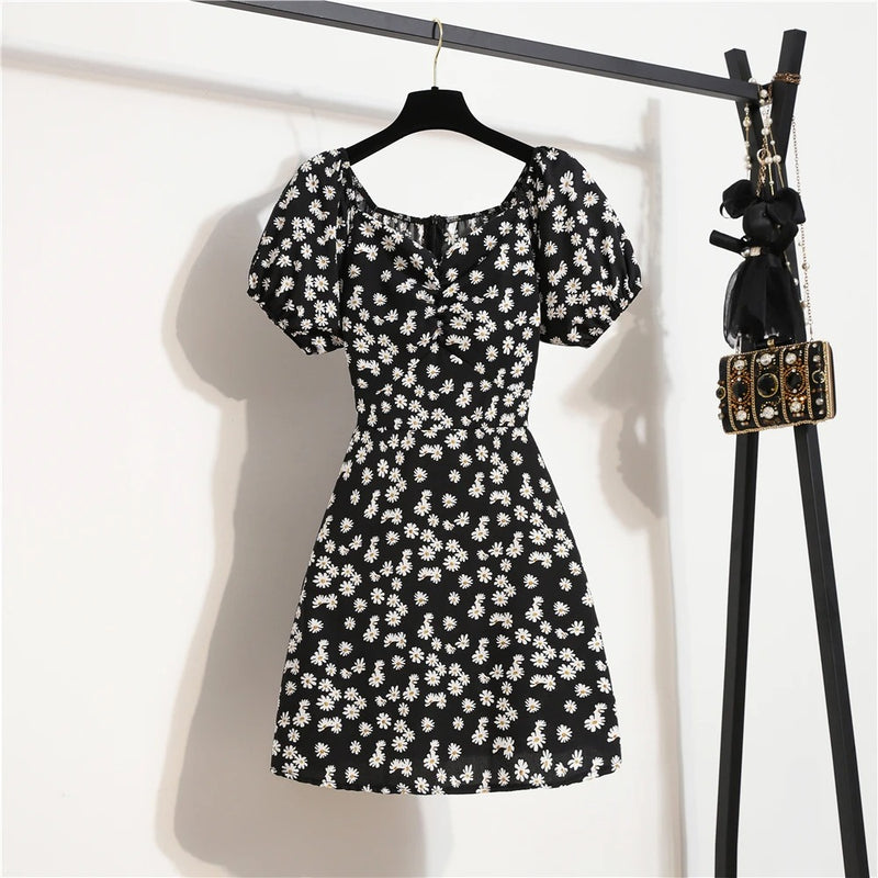 Blomster chiffon puffermet minikjole for kvinner