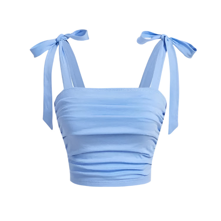 Crop Top med rysjer og bindeskulder for dame