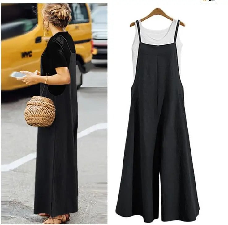 Dameoverall ermeløs løs jumpsuit