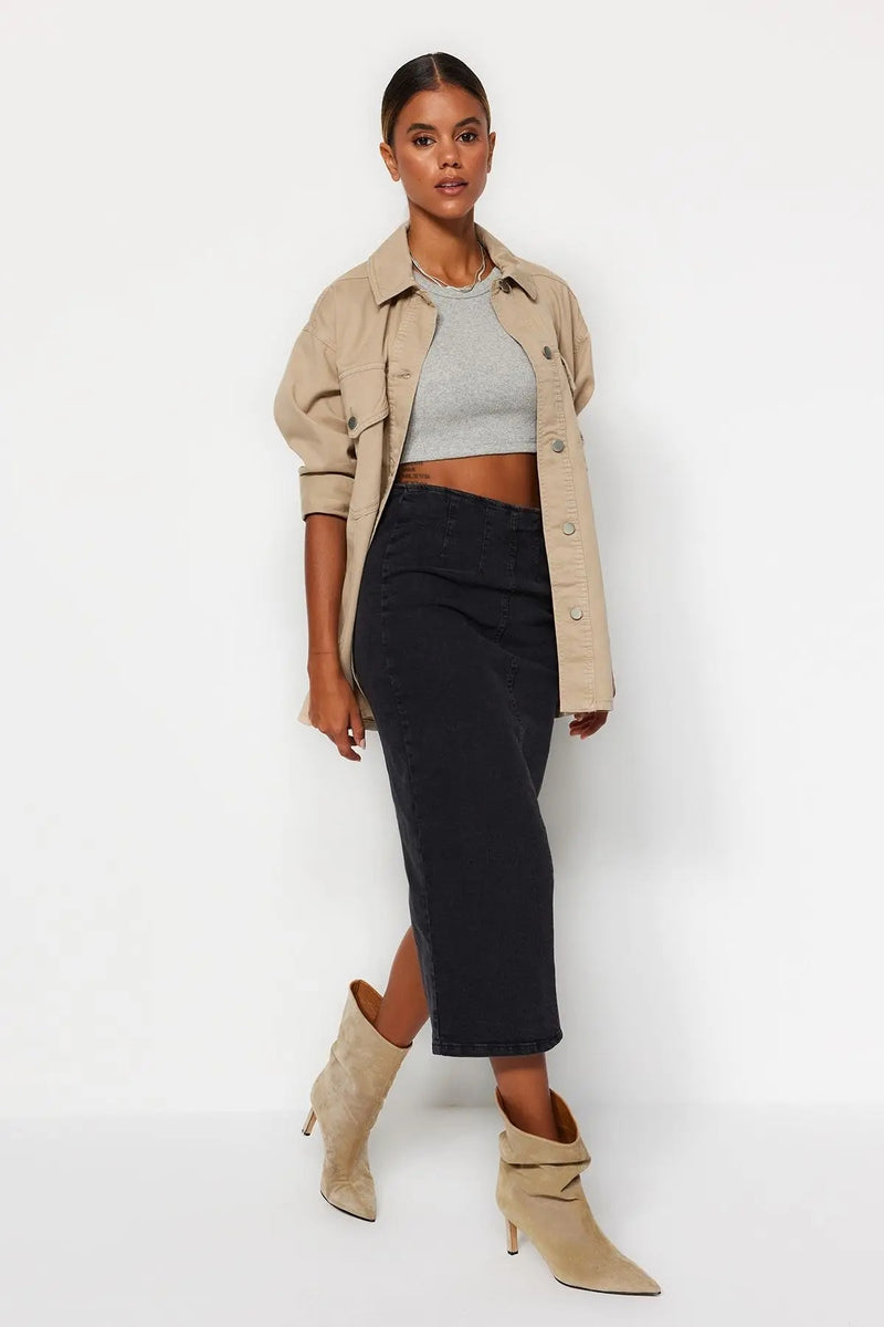 Midi Pencil Denim-skjørt for kvinner