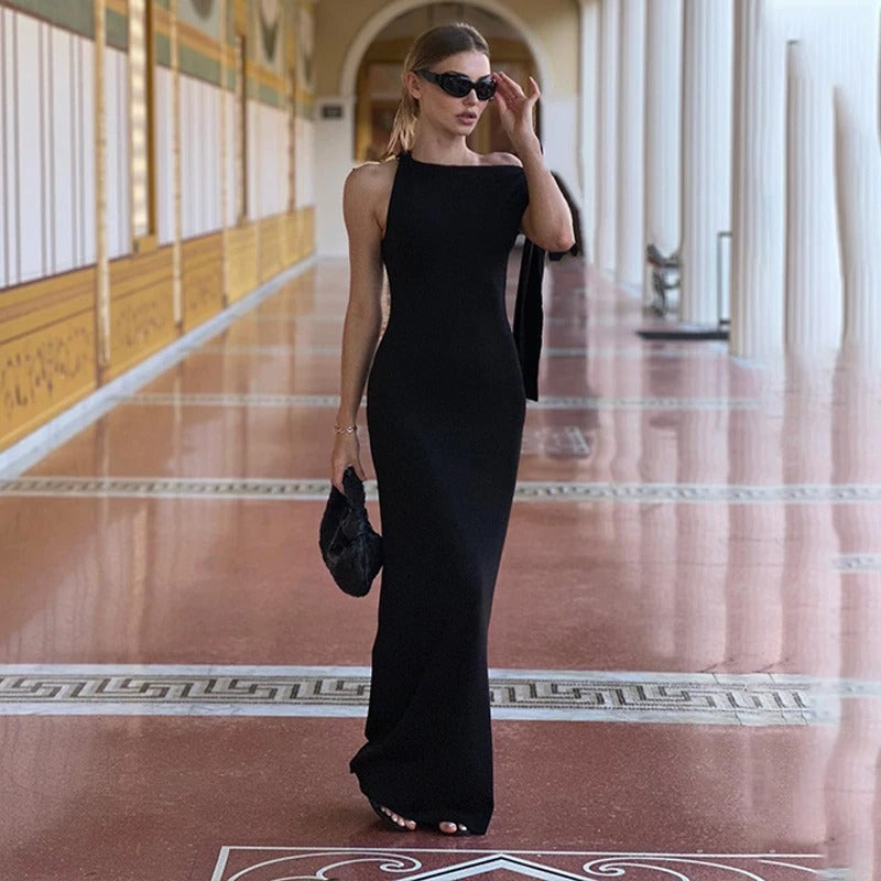 Ermeløs Slim Fit Lang O-hals kjole for kvinner