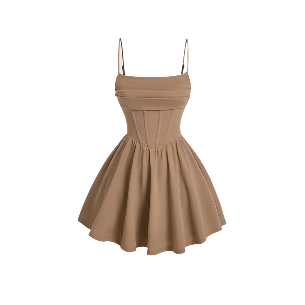 Kvinners firkantet hals ermeløs A-linje mini kjole