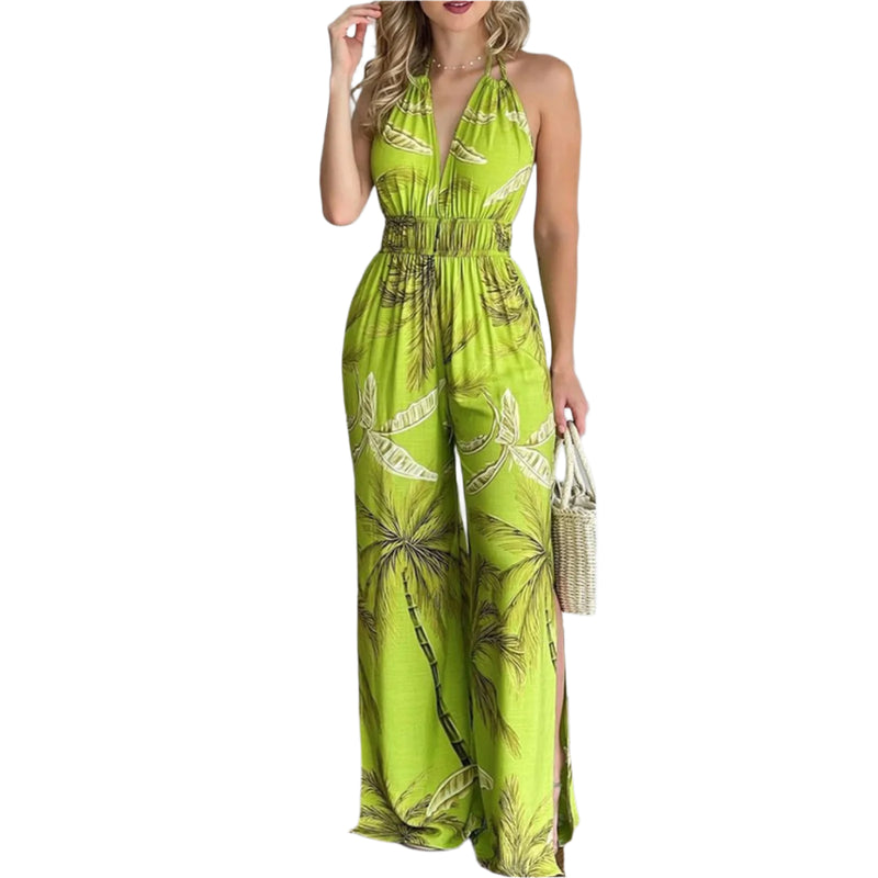 Fargerik jumpsuit med V-hals i digitaltrykk