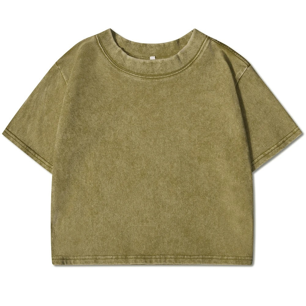 Ensfarget Slim Washed T-skjorte for Kvinner