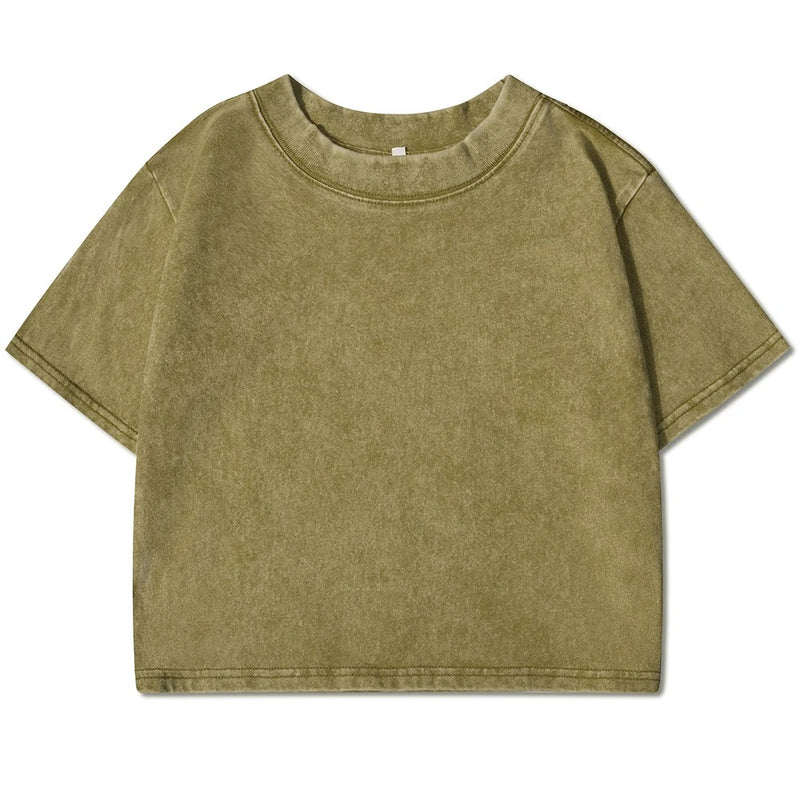 Ensfarget Slim Washed T-skjorte for Kvinner
