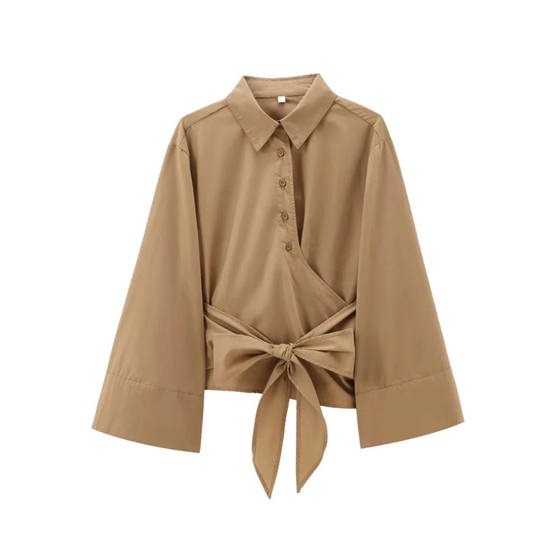 Langermet kimonobluse for kvinner
