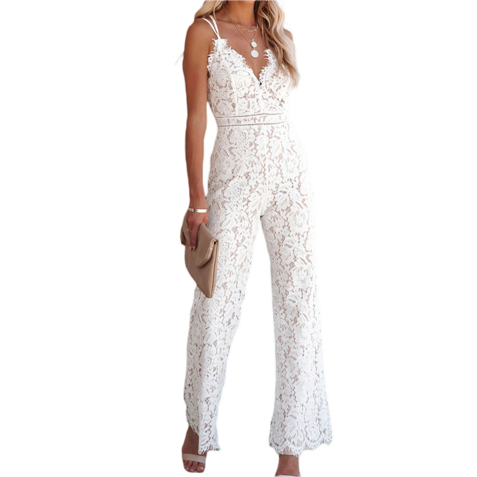 Blonderblomstret jumpsuit for kvinner