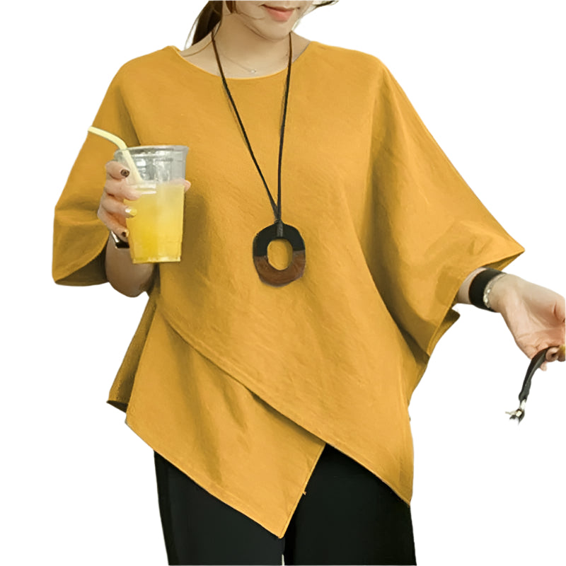 Asymmetrisk halv ermet bluse for kvinner